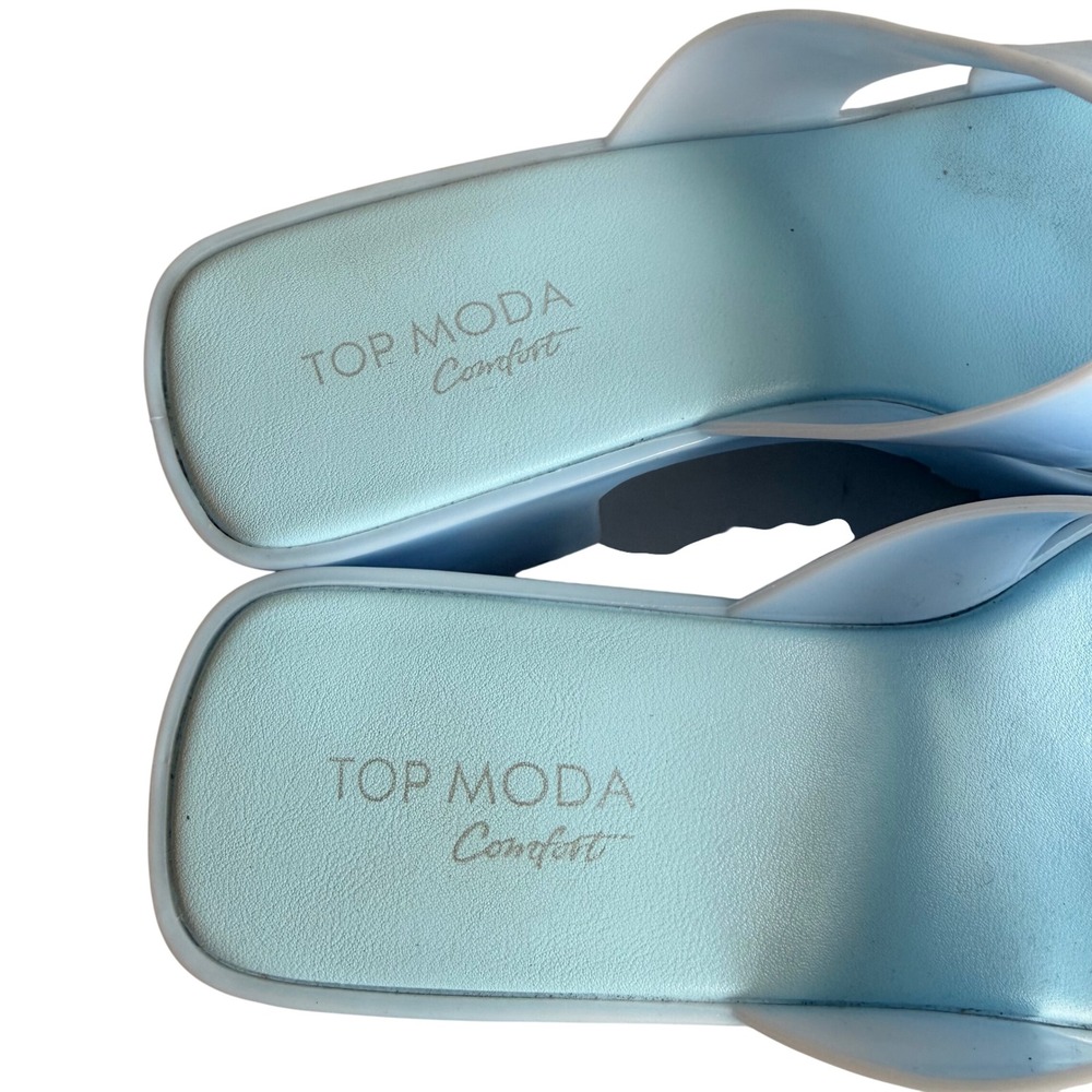 Top Moda Comfort Light Blue Jelly Platform Sandals Chunky Block Heel Slide Sz 8 - Picture 3 of 6